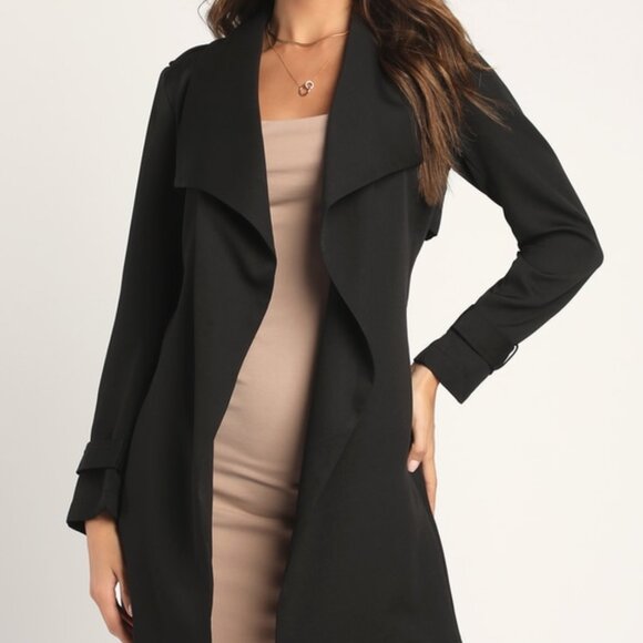 Lulus Winnipeg Black Trench Coat - Size L - Picture 1 of 1
